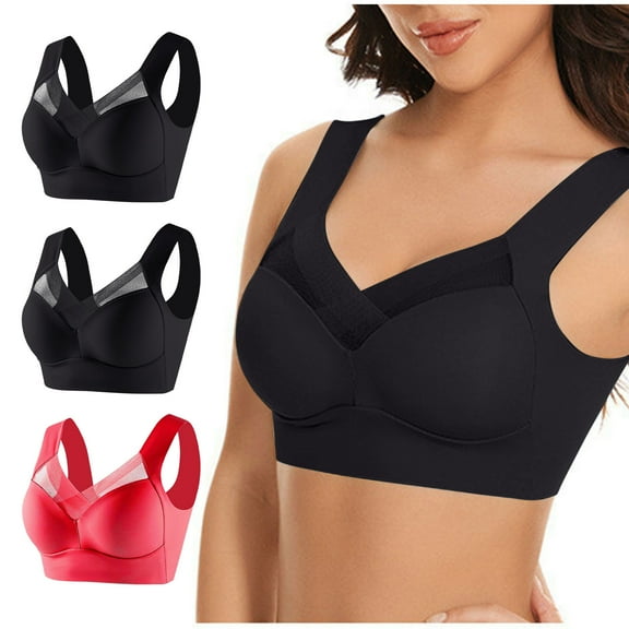 LLYWEY Sports Bras for Running Black Bras Women Ladies Convertible Bra Style-1165 Women's Plus Lace Bra Feature Adult Female High Impact Sports Bras Black 44B