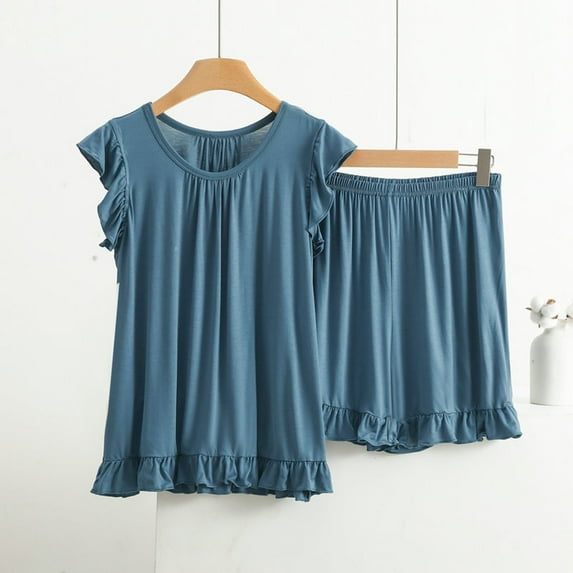 LLYWEY Spring Outfits for Women 2025 Summer Casual Loose Ruffle Sleeveless Tank Tops with Shorts 2 Piece Outfits Women’s Plus Size Pajamas Sets New-18 Green 7XL