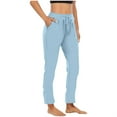 thumbnail image 1 of LLYWEY Taper Pants Women Drawstring Elastic Waist Ankle Sweatpants with Pockets Solid Color Casual Loose High Waisted Yoga Pants Stretch Trousers Sky Blue L, 1 of 9