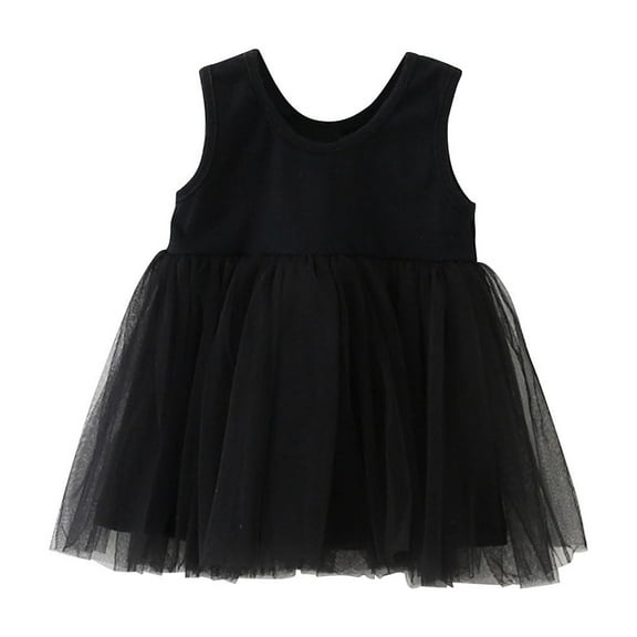 LLYWEY Toddler Baby Girls Dresses, Kids Summer Tank Dresses, Girls’ Casual Round Neck Mesh Sleeveless Solid Color A-Line Princess Dresses, Style BY-101, Black, 12 Months
