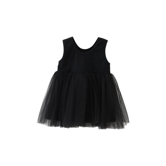 LLYWEY Toddler Baby Girls Dresses, Kids Summer Tank Dresses, Girls’ Casual Round Neck Mesh Sleeveless Solid Color A-Line Princess Dresses, Style BY-101, Black, 2T