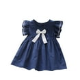 thumbnail image 1 of LLYWEY Toddler Baby Girls Dresses, Ruffle Sleeveless Kids Casual Party Dresses, Solid Front Bow Knot Pleated A-Line Beach Sundresses, Style BY-11, Navy, 6T, 1 of 6