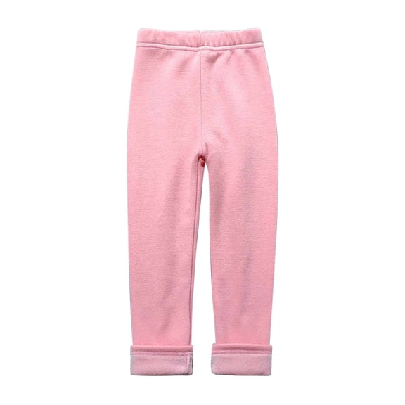 LLYWEY Toddler Baby Girls Fleece Lined Leggings Kids Casual Winter Warm Soft Solid Color Elastic Waist Pull On Tights Pants Pinks 3-4T
