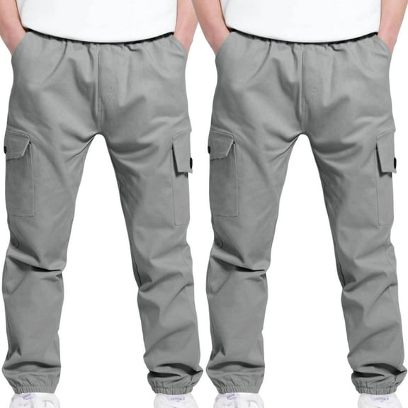 LLYWEY Toddler Boy Cargo Pants, 2 Pack Jogger Pants for Boys, Stretch Elastic Waist Pull On Loose Casual Multi-pocket Trousers for School Uniforms