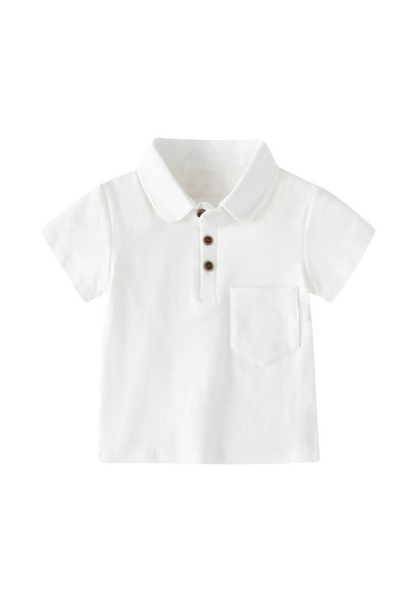 Toddler Boys Button up Shirts, Boys’ Short Sleeve School Uniform Buttons Dress Shirts Kids Collared Tshirts with Pockets Casual Blouse Tops Size 3-8 Years, Style BY-12, White, 4T