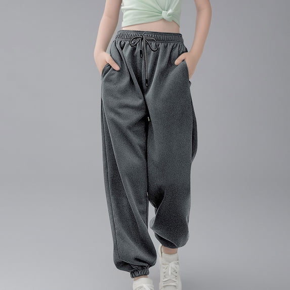 LLYWEY Toddler Boys Girls Sweat Pants, Kids Fleece Sweatpants with Drawstring Elastic Waist Jogger Pants Trousers with Pockets, Style-PT-2, Dark Gray, 13T