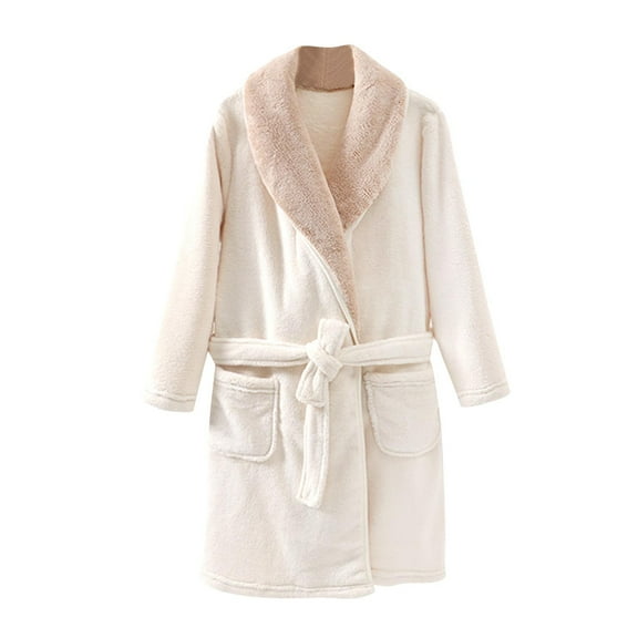 LLYWEY Toddler Fleece Bath Robes - Unisex Baby Boys Girls Warm Soft Fuzzy Robe for Kids Long Sleeve Wrap V-Neck Regular Length Bathrobes with Belt Pajamas Sleepwear Beige 4T