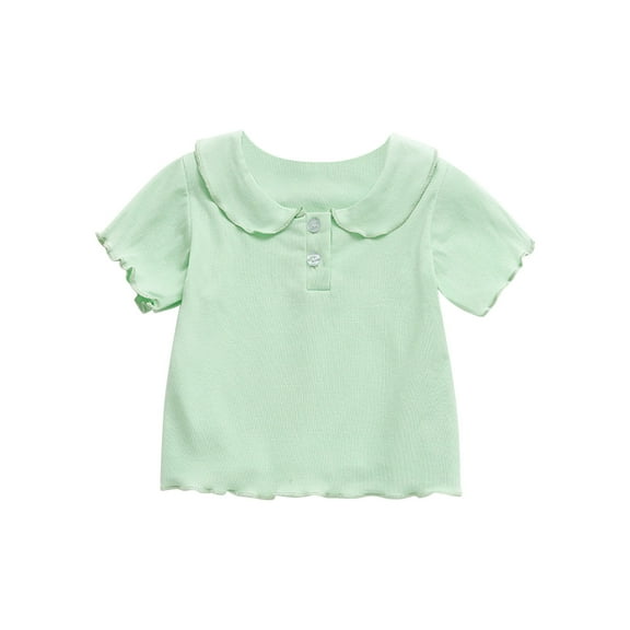 LLYWEY Toddler Girl Collar Shirts, Baby Girls Short Sleeve T-Shirt, Kids Solid Color Button up Round Neck Summer Tops Casual Loose Blouse Tee Shirts, Style-T-13, Green, 6T