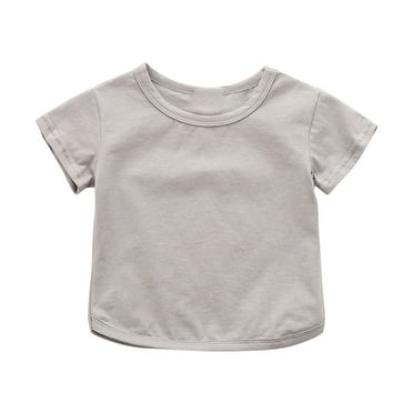 LLYWEY Toddler Girl Cotton Tops , Baby Girls Short Sleeve T-Shirts, Solid Color Summer Tops Casual Loose Blouses Tees Shirts, Style-T-15, Gray, 4T
