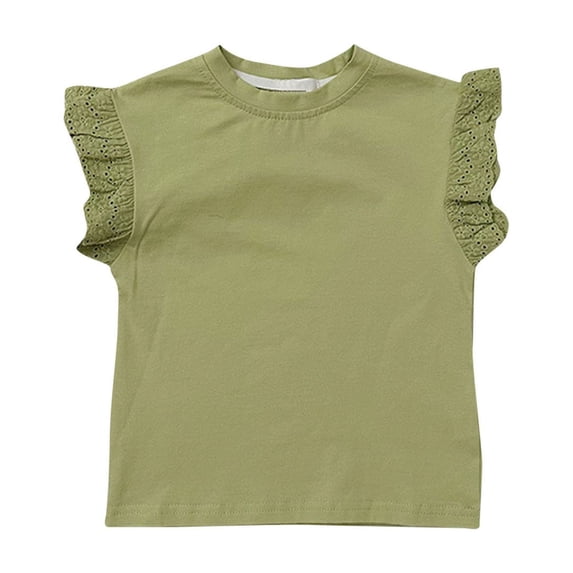LLYWEY Toddler Girl Ruffle Summer Tops, Girls Lace Ruffle Cap Sleeve T-Shirts Casual Loose Crew Neck Blouse Shirts, Green, 140