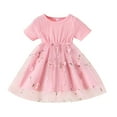 thumbnail image 1 of LLYWEY Toddler Girl Summer Dresses, Kids Mesh Floral Embroidered Crew Neck Short Sleeve Dresses Baby Girl Princess Party Pleated A-Line Casual Sundress, Style BY-58, Pinks, 12 Months, 1 of 8