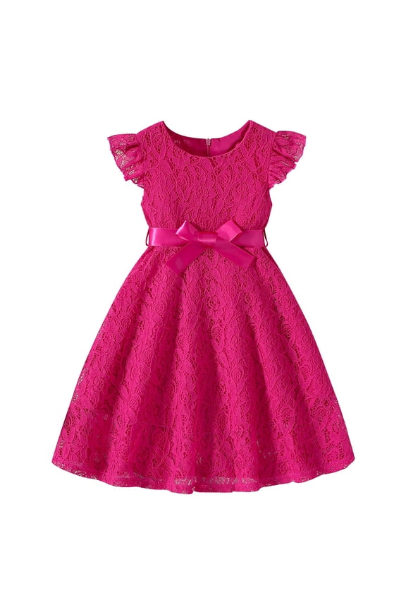 Toddler Girls Lace Dresses - Baby Girl Elegant Dress - Kids Ruffle Sleeveless Elegant Birthday Party Princess Dress Back Zipper A Line Knee Length Vintage Dresses, Style BY-110, Pinky, 4T