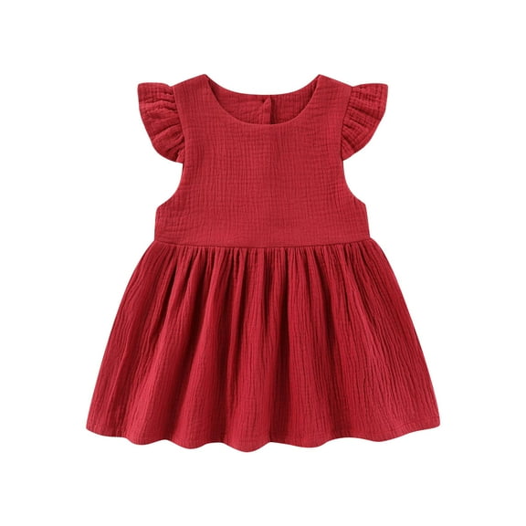 LLYWEY Toddler Girls Ruffle Dresses - Baby Girl Sleeveless Tank Dresses - Kids Casual Summer Solid Color Pleated A Line Princess Party Dresses, Style BY-102, Red, 2T