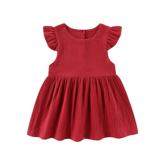 LLYWEY Toddler Girls Ruffle Dresses - Baby Girl Sleeveless Tank Dresses - Kids Casual Summer Solid Color Pleated A Line Princess Party Dresses, Style BY-102, Red, 2T