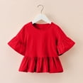 thumbnail image 1 of LLYWEY Toddler Girls Ruffle Dresses, Kids Flared Short Sleeve Round Neck Casual Shirt Dresses Summer Solid Color Ruffle Hem Tunic Tops,, Red, 7T, 1 of 9