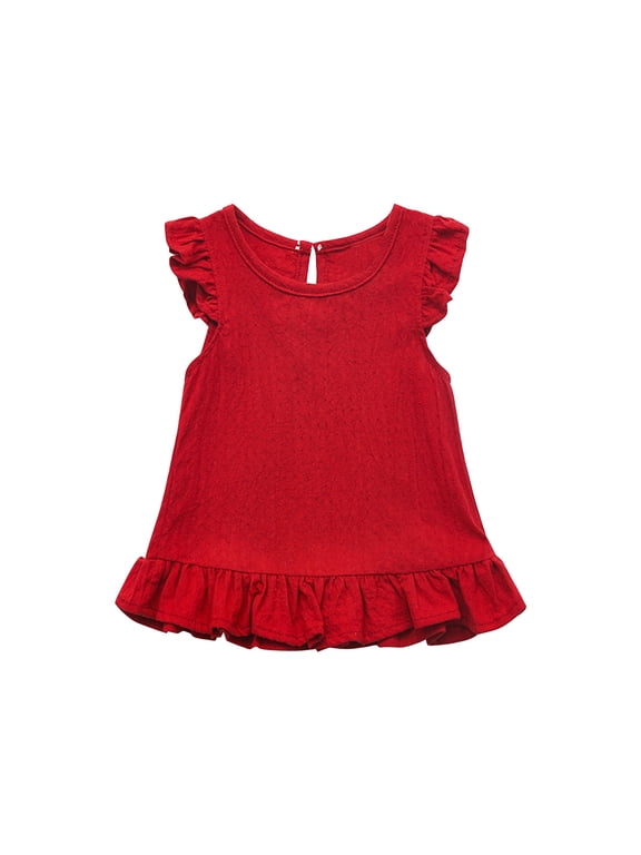 Toddler Girls' T-Shirt, Linen Sleeveless Loose Fit Ruffle Casual