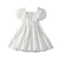 thumbnail image 1 of LLYWEY Toddler Girls Ruffle White Dresses, Girls Lace Beach Dresses, Kids Ruffle Short Sleeve Flowy A-Line Princess Party Casual Sundress Age 2-14T, Style BY-27, White, 9T, 1 of 9