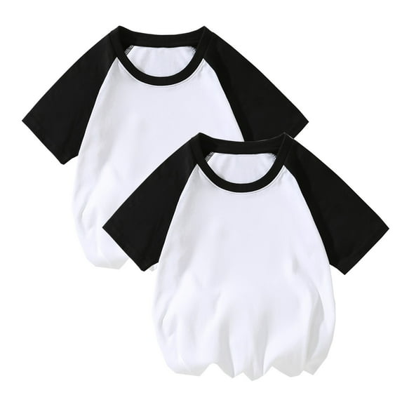 LLYWEY Toddler Raglan Baseball Shirt , Pack of 2 Kids Soft Cotton T-Shirts Color Block Summer Casual Loose Crew Neck Short Sleeve Tops Blouse Tees, Black, 7T