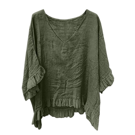 LLYWEY Tunic Tops for Women Button Crew Neck Summer T-Shirt Ruched Front Short Sleeve Tops, Green XL