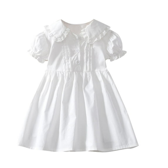 LLYWEY White Dress for Girls, Collared Ruffle Short Sleeve Lace Dresses, Toddler Kids Elegant Lace A-Line Formal Wedding Party Dresses for 2-14 Years, Style BY-14, White, 6T
