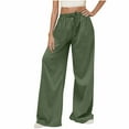 thumbnail image 1 of LLYWEY Wide Leg Flowy Pants for Women Solid Elastic High Waisted Drawstring Casual Loose Long Pants Trousers with Pockets LL-5 Green-a XXL, 1 of 8