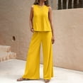 thumbnail image 1 of LLYWEY Wide Leg Pants Sets Women 2 Piece Outfits Summer Casual Loose Crew Neck Sleeveless Tank Tops and Elastic Waist Pull on Long Pants Two Piece Outfit Sets New-20 Yellow M, 1 of 8