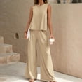 thumbnail image 1 of LLYWEY Wide Leg Pants Sets Women 2 Piece Outfits Summer Casual Loose Crew Neck Sleeveless Tank Tops and Elastic Waist Pull on Long Pants Two Piece Outfit Sets New-20 Beige XL, 1 of 8
