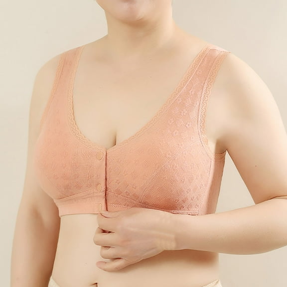 LLYWEY No Wire Push up Bra Bras Women Front Closure No Wire Ladies Underwire Bra Style-1305 Women's Plus Support Bra Feature Adult Female T-Shirt Sports Bras Orange 42B