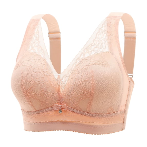 LLYWEY Wirefree Bras for Women Wireless Bra Ladies Racerback Bra Style-1372 Women Push-Up Bra Feature Adult Female Lace Sports Bras Pinks 40B