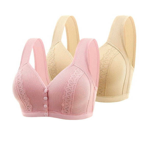 LLYWEY Wireless Push up Bras for Women Front Close Wire-Free Bra Ladies Balconette Bra Style-983 Women Molded Cup Bra Feature Adult Female Cotton Sports Bras Pinks 42B