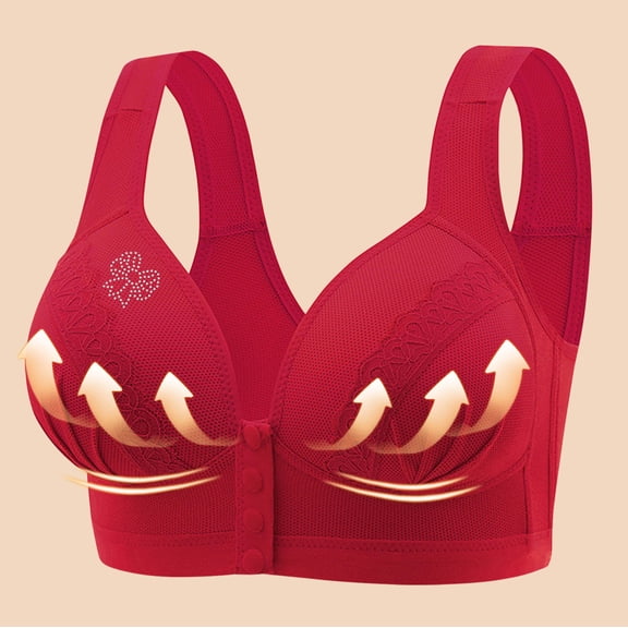 LLYWEY Women Bras No Underwire on Clearance Bra Older Women Ladies Bralette Bra Style-1318 Women Scoop Bra Feature Adult Female T-Shirt Sports Bras Red 40B