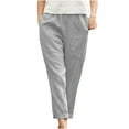 thumbnail image 1 of LLYWEY Women High Waist Casual Linen Pants Straight Leg Long Trousers with Pork Chop Pocket Style-T-39, Gray 4XL, 1 of 7