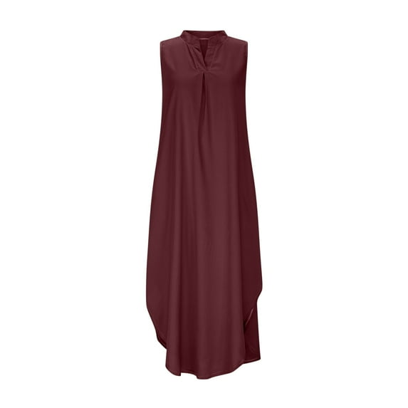 LLYWEY Women's Casual Satin Mini Dress - Ruched Front Sleeveless Round Neck with Pockets Silky Summer Night Dress