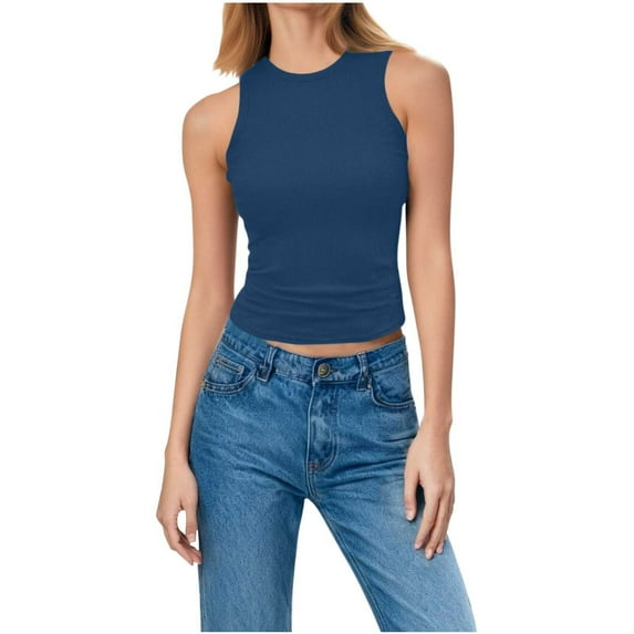 LLYWEY Women's High Neck Tank Top - Ribbed Racerback Sleeveless Workout Casual Shirts Solid Color Slim Fit Summer Tanks