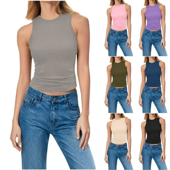 LLYWEY Women's High Neck Tank Top - Ribbed Racerback Sleeveless Workout Casual Shirts Solid Color Slim Fit Summer Tanks