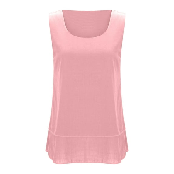 LLYWEY Women's Linen Scoop Neck Tank Top - Layered Solid Color Flowy Casual Loose Sleeveless Summer Tanks