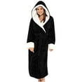 thumbnail image 1 of LLYWEY Women's Robe - Soft Fuzzy Fleece Long Bathrobe for Women Solid Color Winter Warm Fleece Lined Hooded Robe with Belted Side Pockets, 1 of 5