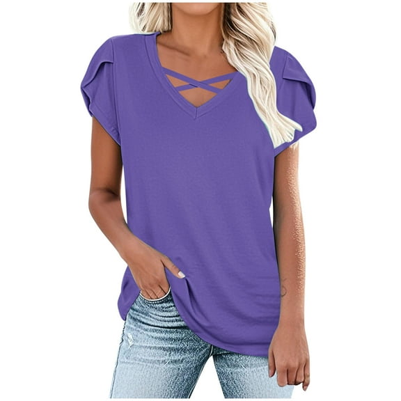 LLYWEY Women’s V-Neck T-Shirts, Short Sleeve Tunic Tops for Women, Trendy 2025 Solid Color Casual Loose Blouses Tees Shirts