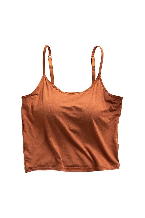 Womens Crop Tops Build in Bra - Female Spaghetti Straps Padded Sleeveless Cropped Tank Tops