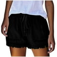 thumbnail image 1 of LLYWEY Womens Jeans Shorts, Ladies Ribbed Distressed Denim Shorts, Drawstring Elastic Waist Women Cut Off Jeans with Pockets, Style ST-22, Black, XXL, 1 of 5
