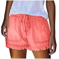 thumbnail image 1 of LLYWEY Womens Jeans Shorts, Ladies Ribbed Distressed Denim Shorts, Drawstring Elastic Waist Women Cut Off Jeans with Pockets, Style ST-22, Pinks, L, 1 of 5