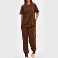thumbnail image 1 of LLYWEY Womens Short Sleeve Sweatshirt Set , Casual Loose Crew Neck Short Sleeve Sweatshirts Joggers Sets Sweatpants with Pockets 2 Piece Outfits New-22 Brown S, 1 of 8