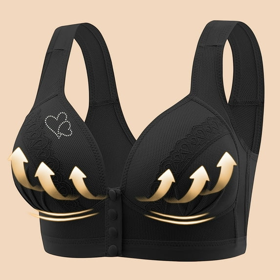 LLYWEY Womens No Wire Bra Discounts Push up Bra Wireless Ladies Tie-Front Bra Style-1320 Women Double Support Bra Feature Adult Female Plus Size Sports Bras Black 42B