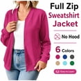 thumbnail image 1 of LLYWEY Women's Fleece Zip Up Sweatshirt Jacket No Hood, Long Sleeve Casual Fall Outerwear with Side Pockets, Pinky, M, 1 of 9