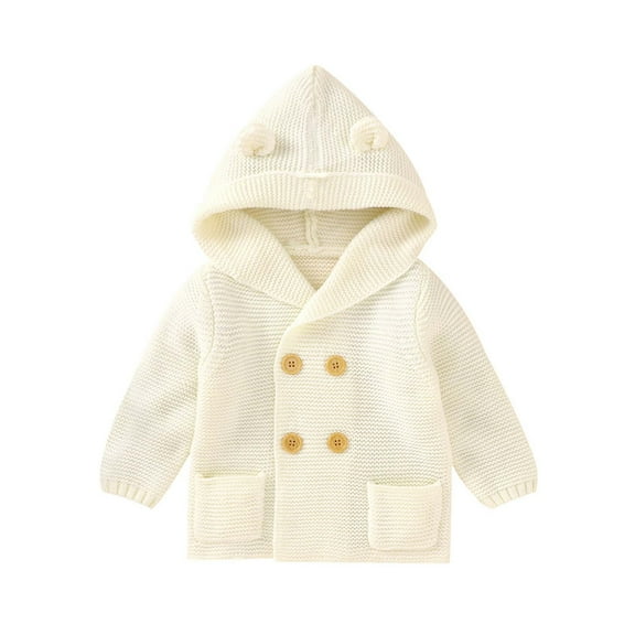 LLYwey 12-18 Month Girl Coat Winter Toddler Baby Boys Girls Solid Color Cute Ears Knitted Tops Warm Coat Clothes New Little Boys Long Sleeve Hoodies Casual Jackets Outwear White 3-6 Months