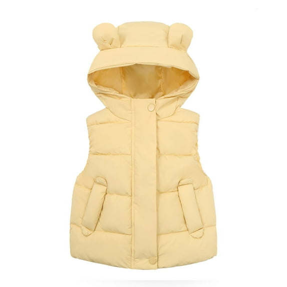 LLYwey 18 Month Jacket Girls Toddler Kids Baby Boys Girls Fashion Cute Solid Color Windproof Padded Clothes Jacket Hooded Coat New Infant Sleeveless Hoodies Casual Jackets Outwear Yellow 6T