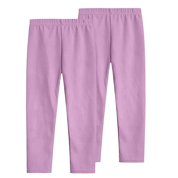 LLYwey 2 Pack Girls Leggings - Toddler Stretchy Pull on Tights Pants - Kids Solid Color Elastic Waist Full Length Fashion Leggings for School Wearing, Purples, 3T