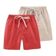 thumbnail image 1 of LLYwey 2 Pack Linen Shorts for Girls, Elastic Waist Drawstring Casual Summer Short Pants with Pockets , Style-5, Red, 8-9T, 1 of 8
