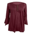 thumbnail image 1 of LLYwey 3/4 Sleeve Blouses for Women Women's Flared Sleeve Pleated T-Shirt Tops Bottoming Shirt 3/4 Sleeves Blouse Round Neck Long Sleeve Pullover Blouses Shirts Wine XXL, 1 of 3