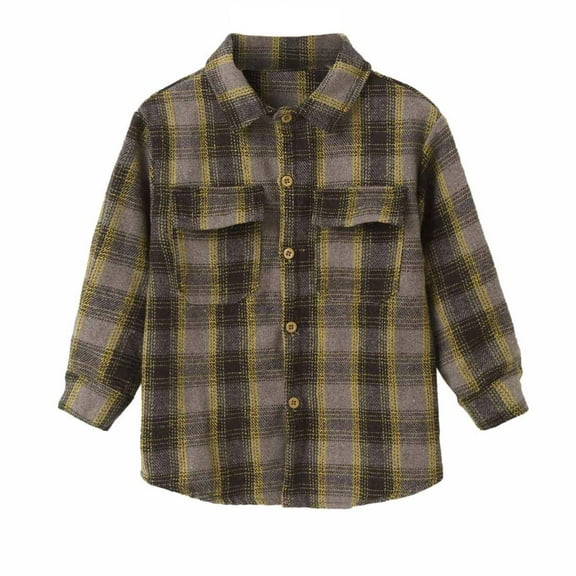 LLYwey Baby Boy Pea Coat Toddler Flannel Shirt Jacket Plaid Long Sleeve Lapel Shacket Kids Boys Girls Coats Fall Tops New Newborn Long Sleeve Casual Jackets Outwear Yellow 4-5T